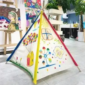 儿童布料diy手绘白色小帐篷材料彩绘涂鸦手工三角拍照摄影道具宝