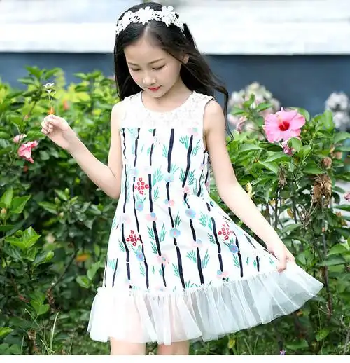 儿童连衣裙5女童夏装7中大童8小女孩9夏季11蕾丝背心洋气裙子13岁