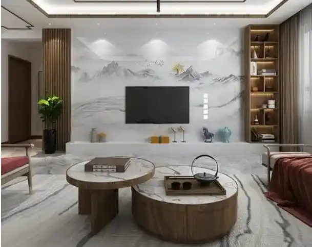 1,效果图一新中式客厅背景墙的设计看起来非常优雅和庄重,中国元素