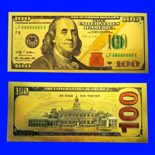 新版板金箔美元双面100美元美金金箔纪念币一百美金金箔纪念金钞