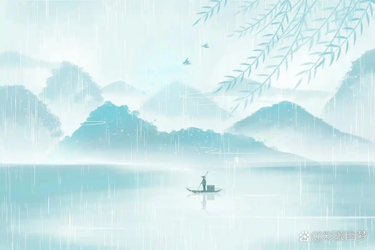 插画素材|古风水墨山水画|烟雨江南 中国的江南水乡地区的山清水秀!