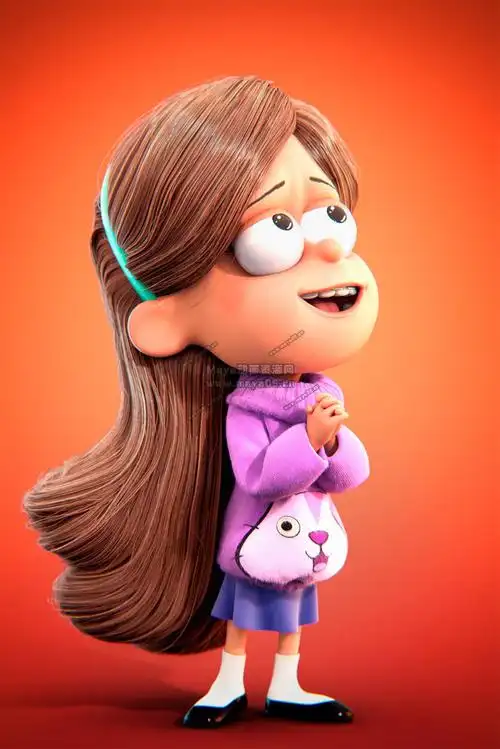 棕色长发可爱小妹妹卡通动画角色3dmax模型!mabel full cartoon chara