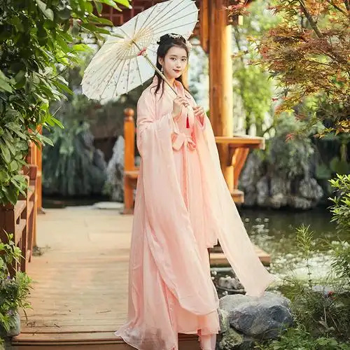 日常汉服雪纺大摆裙古装古典水袖性感飘逸仙女写真舞蹈表演出服装