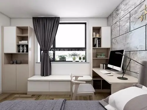 在飘窗旁设计一个书桌,书桌的结构和飘窗的搭配,都可以依照自己的想法