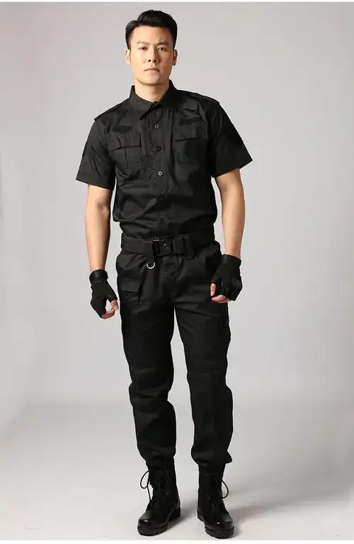 夏季保安制服黑色薄款透气保安工作服夏装短袖套装保安服装作训服sn