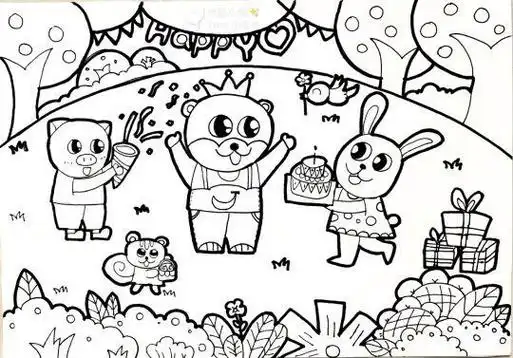 来聚会记朱木桥中心幼儿园教师简笔画大赛森林动物聚会的场景简笔画