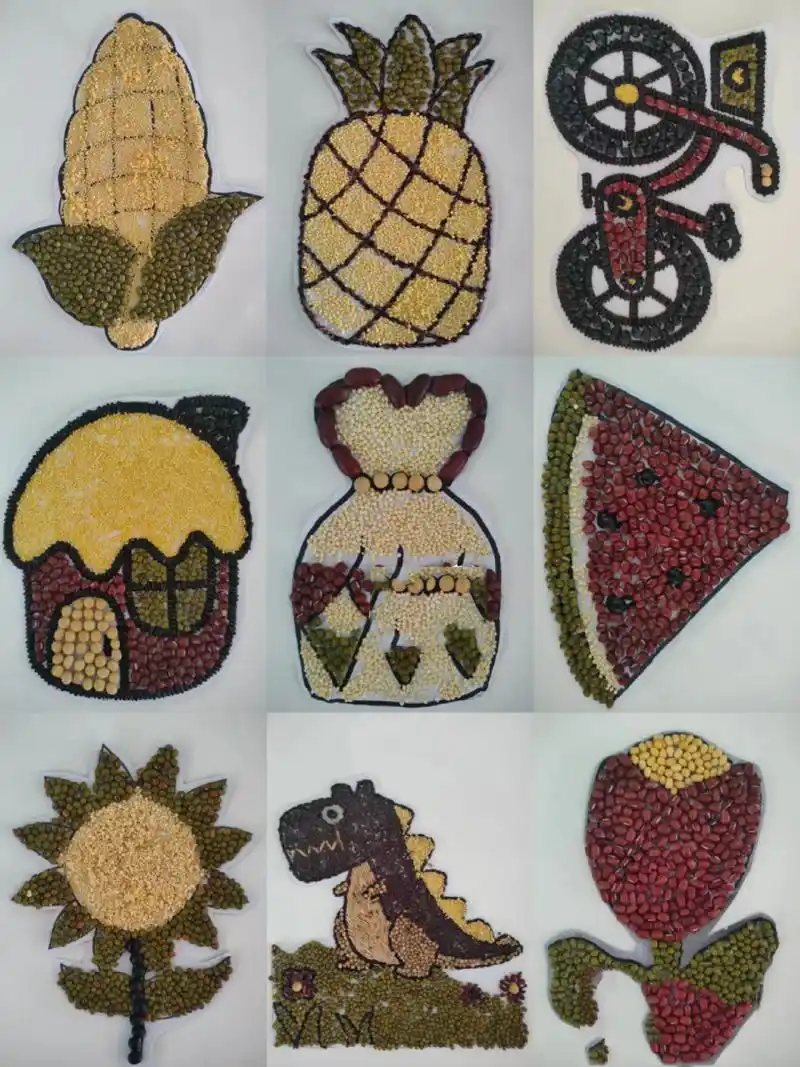 创意的种子粘贴画 简单有创意的种子粘贴画|||胶枪,硬卡纸,黄豆,绿豆