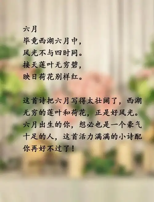 毕竟西湖六月中,风光不与四时同.