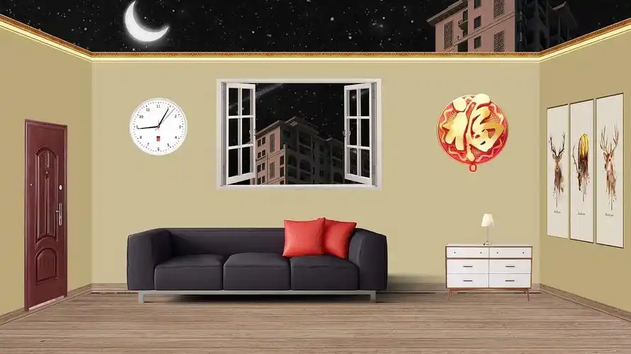 4k小品情景剧夜晚小区室内背景小品背景