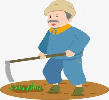 农村农民除草小插画