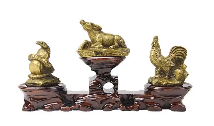 独开光巳酉丑摆件铜蛇鸡牛摆件三合贡岁生肖吉祥物三合摆件助运吉祥物