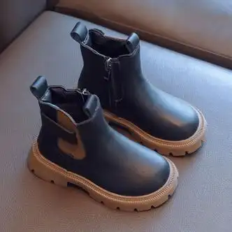 京佑官方品牌儿童马丁靴童鞋春秋短靴2022秋新款童靴子童皮靴单靴黑色