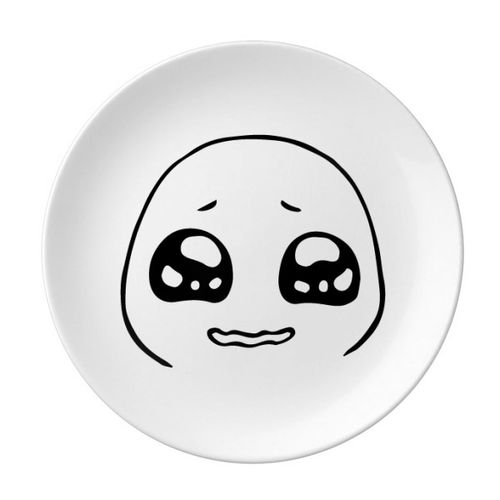 可怜眼睛湿润黑色聊天表情纹样陶瓷餐盘子8寸月光盘餐具家居礼物
