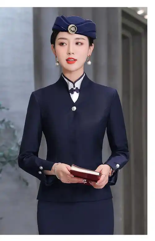 春夏新款中国风职业套裙女马甲套装酒店前台高铁乘务员空姐制服
