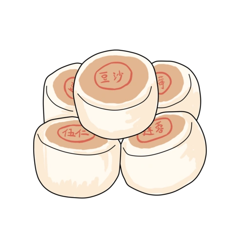 手绘中秋美食豆沙月饼插画