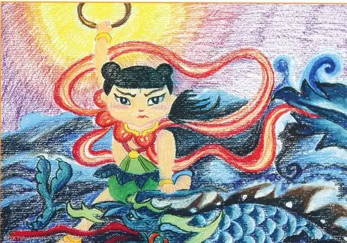 哪吒闹海儿童画图片