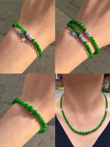 缅甸老坑冰种正阳绿翡翠珠链 共76颗 链长48.2cm 无裂纹多戴款式