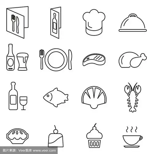 绘画插图,晚餐,矢量,细的,成一排