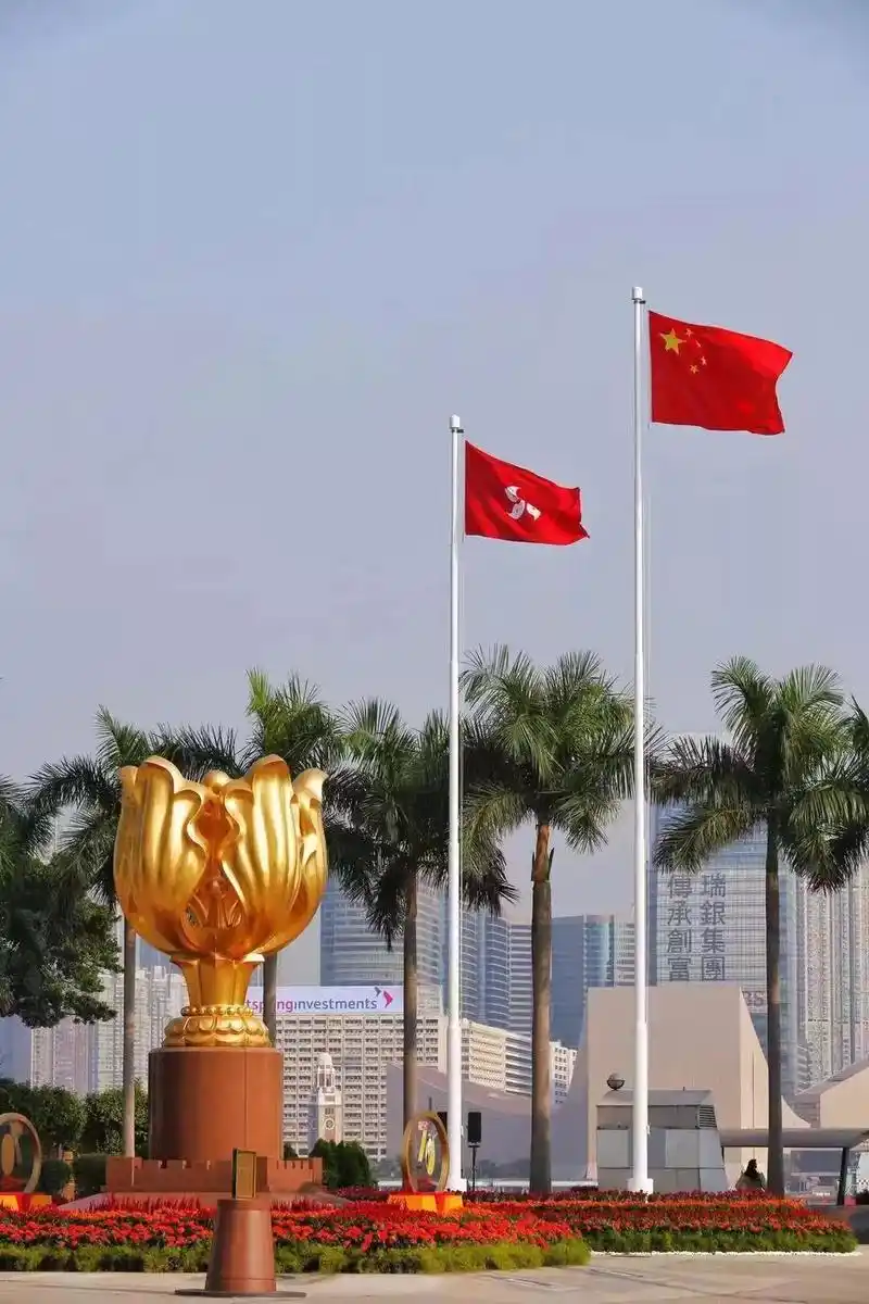 7时50分许,仪仗队护送国旗与香港特别行政区区旗,迈着雄健的步伐进入