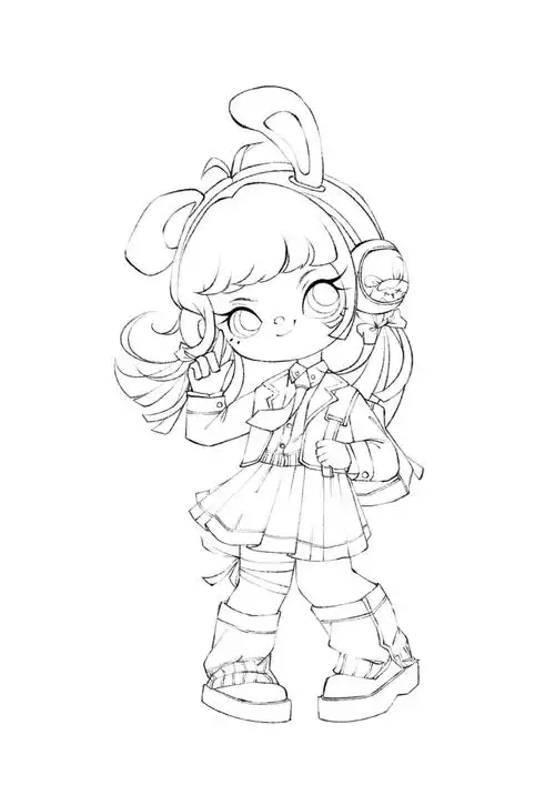 水彩29678可爱女孩q版全身插画儿童插画78