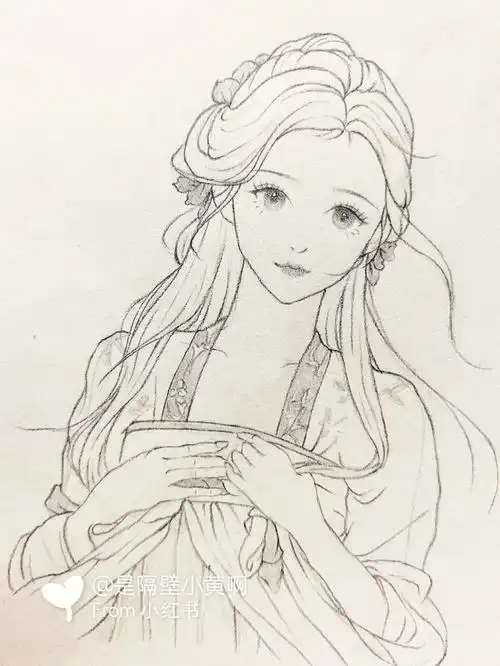 的可以画出纷飞的发丝~)#手绘教程  #线稿  #少女线稿  #古风线稿人像