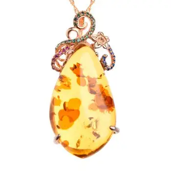 欧采妮 琥珀吊坠 花珀水滴925银镶嵌项坠女 ym0170622049