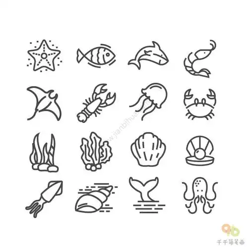 深海动物简笔画图片大全_海洋动物简笔画