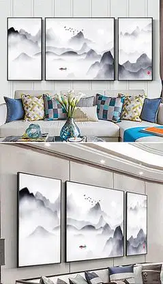 中国风写意水墨山水画新中式装饰画客厅挂画