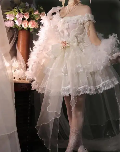 西西里原创设计lolita洛丽塔三周年小花嫁短款套装白色