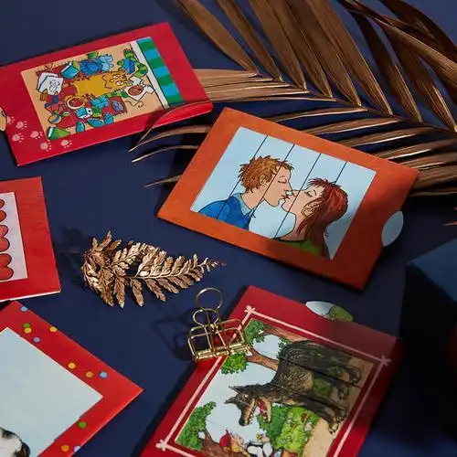 创意卡片diy抽拉式贺卡进口生日祝福卡明信片留言卡感恩圣诞贺卡