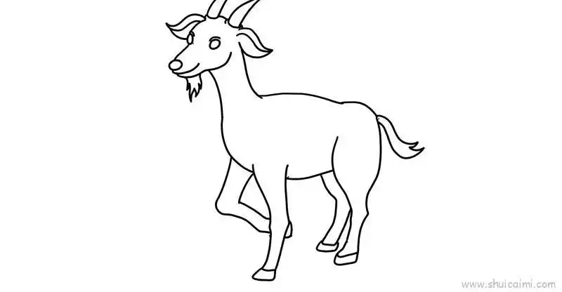 1,先画出山羊的头部和五官,下面画出胡须,头顶画上羊角.