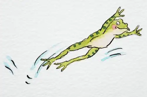 人,跳,伸展双臂,横图,插画,室内,白天,白色背景,正面,数码,科技,青蛙