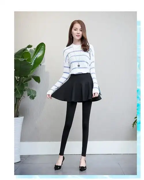 春秋季假两件打底裤裙裤女外穿薄款韩版加绒加厚带裙子连裤裙秋冬 踩