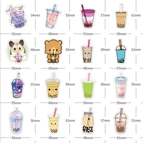 100张珍珠奶茶可爱小动物卡通贴纸汽车笔记本行李箱防水贴纸批发