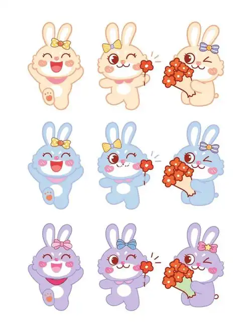 兔子阿喜ip 兔年春节卡通形象插画表情包设