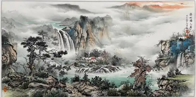 今天整理了一下全勇的国画山水横幅作品,分享给大家