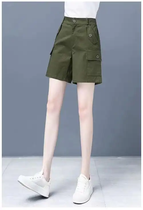 纯棉五分裤女夏季薄款工装直筒女士裤子高腰外穿阔腿短裤休闲中裤