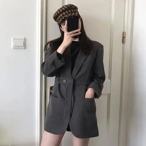 风西装外套女2021年秋装新品职业气质休闲宽松港风复古小西服