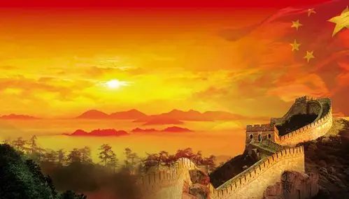 红色日出长城国旗展板背景模板