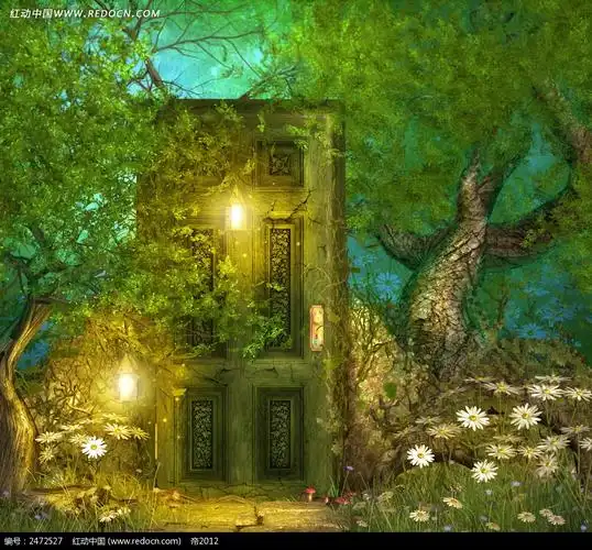 森林中的大门背景画