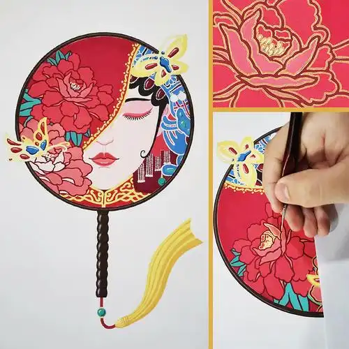 《团扇新娘》水粉装饰画