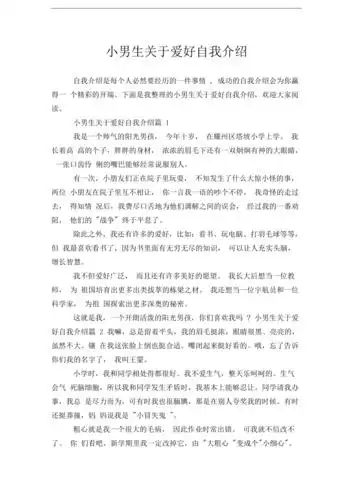 小男生关于爱好自我介绍