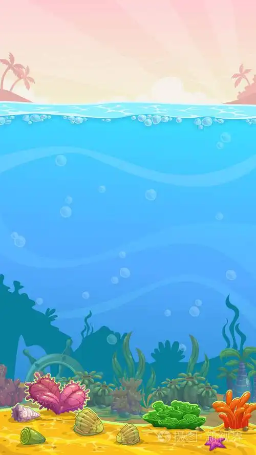 水下卡通垂直插图, 空海底, 矢量插图插画-正版商用图片0taoh5-摄图新