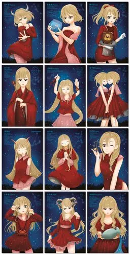 十二星座12星座女神女孩卡通手绘插图插画漫画海报ps设计模板素材