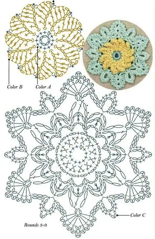 新款圆形花片钩针图解(55款钩编平面花片图解)(34)