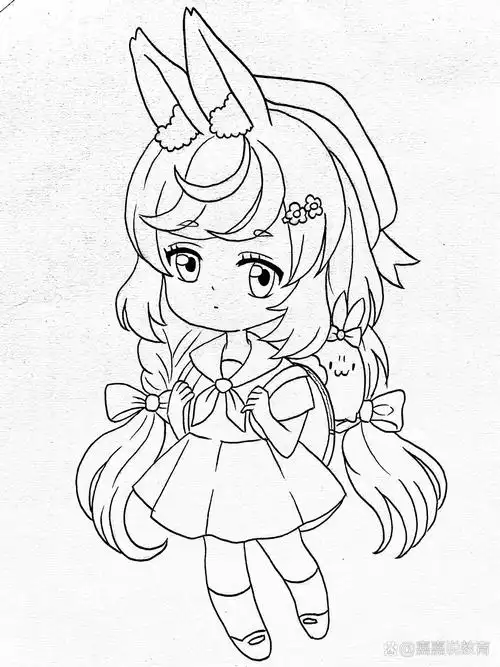 【小兔女孩92】彩铅漫画人物q版简单儿童画