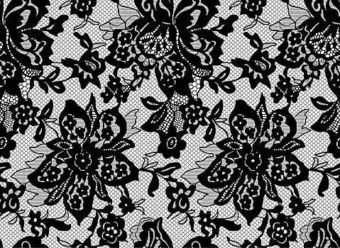 无缝,黑色,矢量,蕾丝,特写,图案