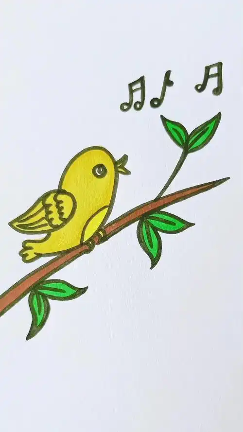 [简笔画]树上有只爱唱歌的黄鹂鸟