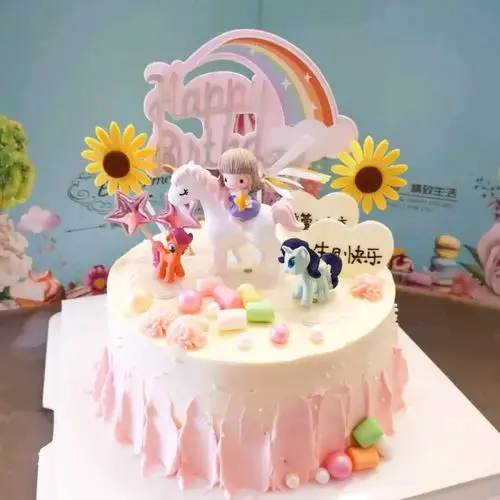 新款卡通独角兽小公主儿童生日蛋糕摆件创意骑马女孩节日装扮用品
