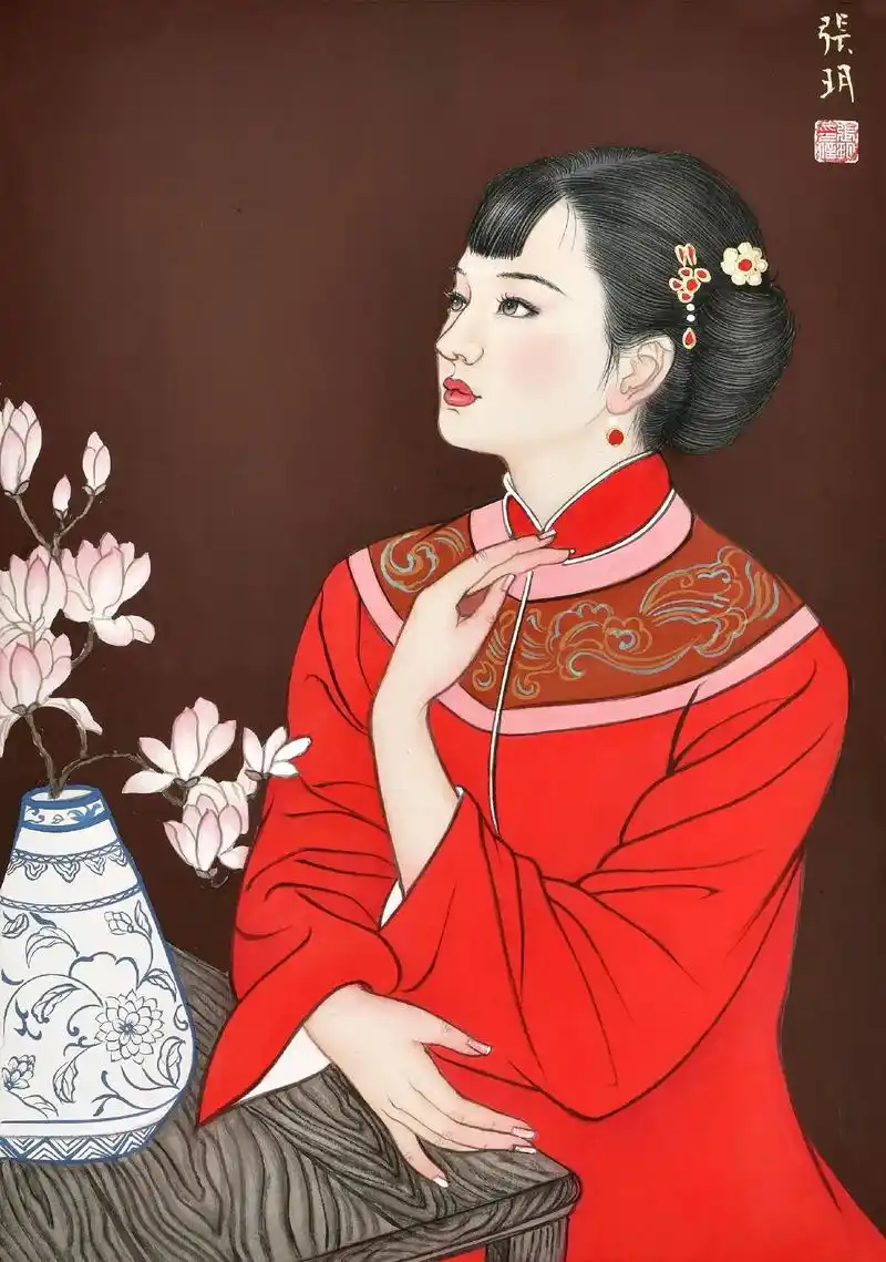 绢本工笔仕女画45cmx60cm - 抖音